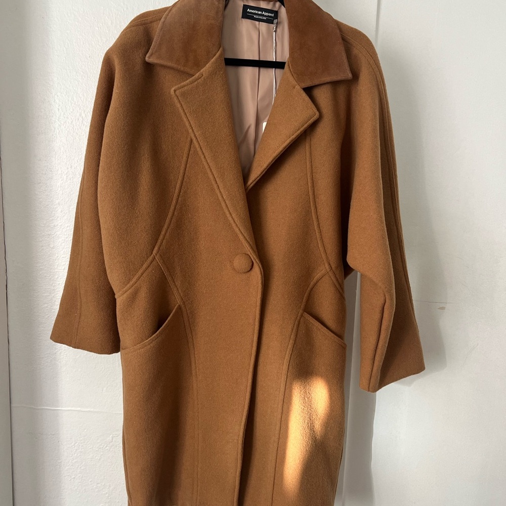 American Apparel Tan Trench Coat Luxurious Longline Style